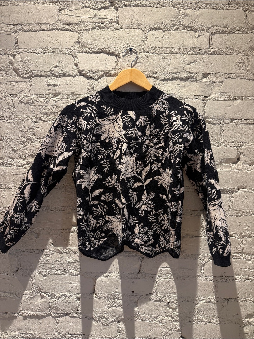 Black and Cream Floral Crewneck Sweater